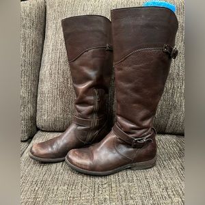 Frye brown leather knee high boots with side zipper